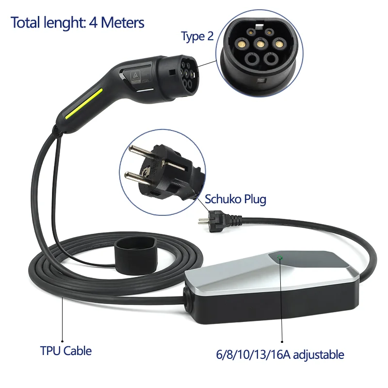 EV-oplader Type 2 Type 1 Oplaaddoos voor elektrische auto 6A-16A 10 meter 4 meter 1 fase 3 fase EVSE-oplaadkabel Modus 2