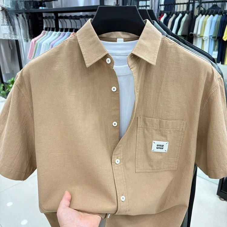 

Pure Cotton ort Sve irt Casual Loose Fit Spring Autumn Men's Faionable irt with ket Breathable Comfortable