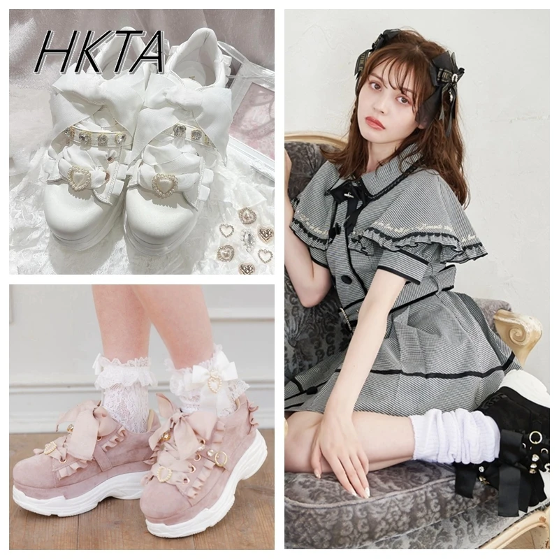 

Japanese Sweet Fungus Edge Rhinestone Platform Mary Jane Muffin Shoes Lolita Casual Women Sports Single Shoes Girls High Heels