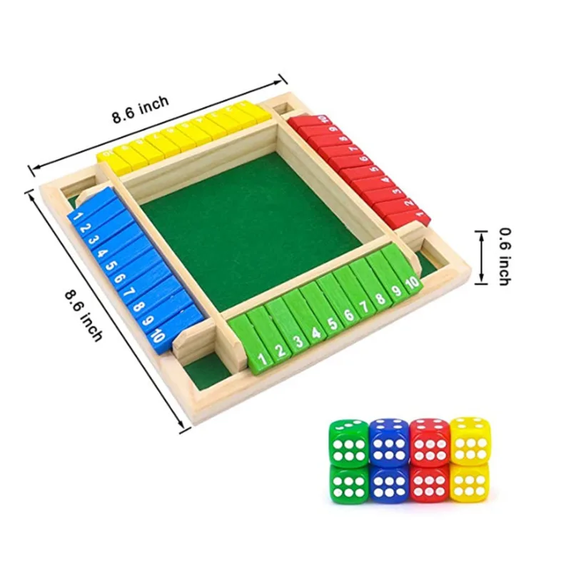 Deluxe Four Sided 10 Numbers Shut The Box Board Game Set Dice Party Club Drinking Games for Adults Families