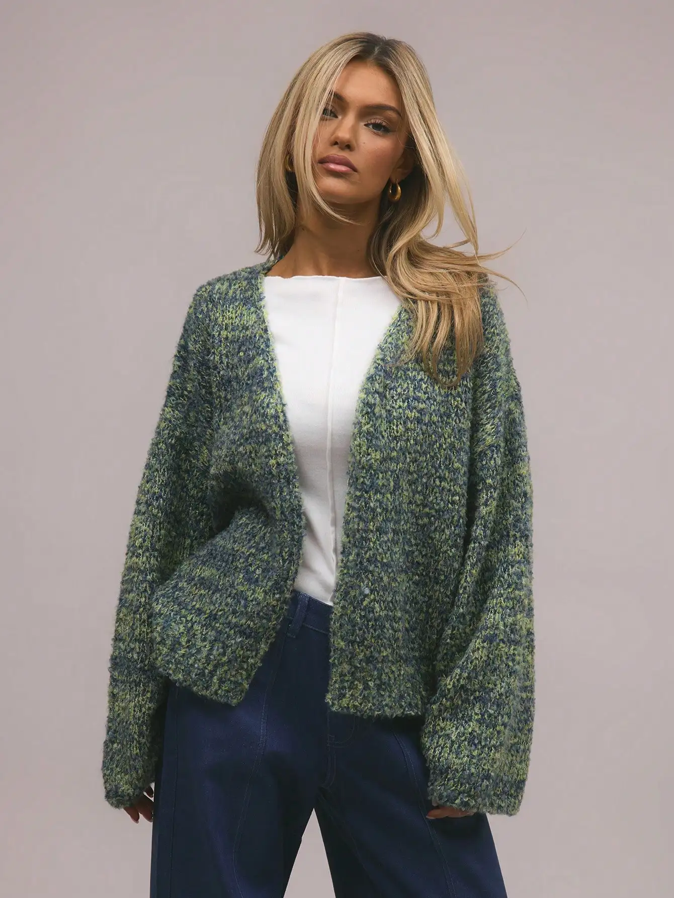 

Вязаный кардиган оверсайз с расклешенными рукавами для весны и осени, повседневный милый стиль, на каждый день