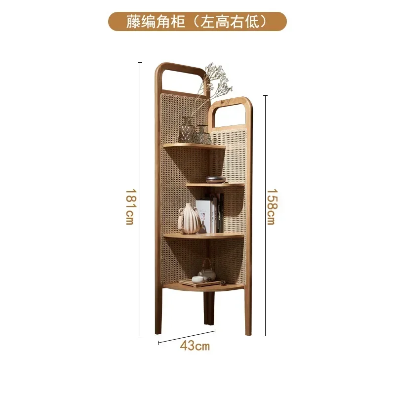 Custom rattan corner cabinet shelf All solid wood floor bookcase can be moved to store the corner cabinet wall corner.