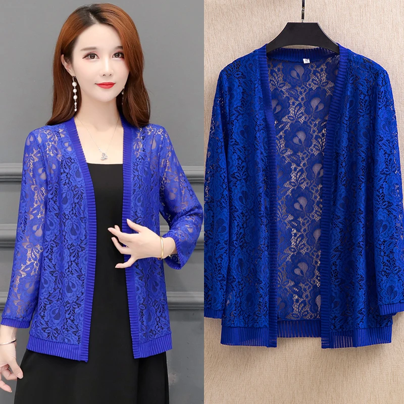 

Summer New Lace Open Cardigan Women's plus Size ort Thin Outerwear Skirt Small awl Seven-Sve Sunscreen Air Conditioner