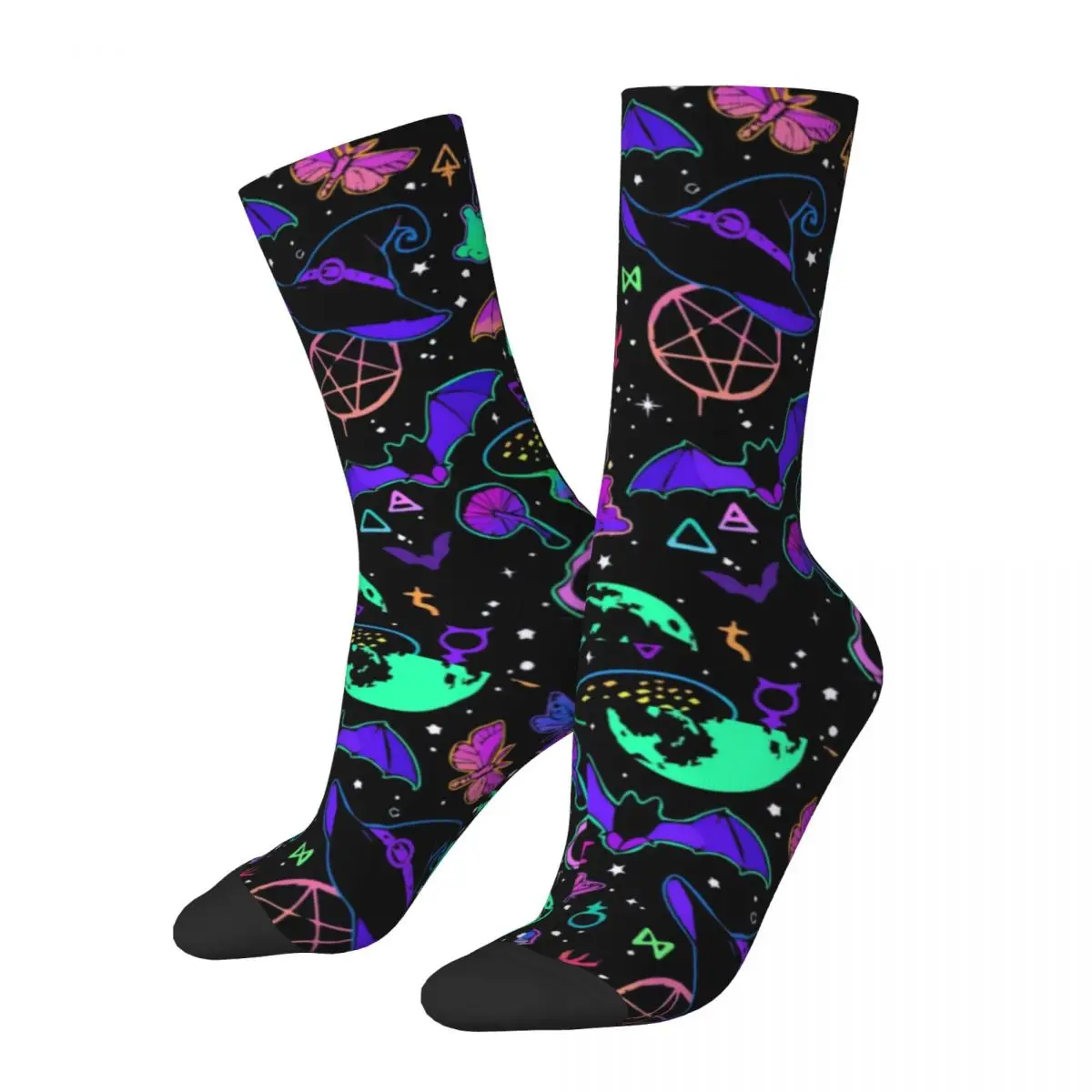 Bats Print Socks Colorful Halloween Kawaii Stockings Winter Non Slip Unisex Socks Medium Soft Custom Outdoor Socks