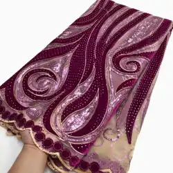 PGC Luxury Flocking African Lace Fabric High Quality 2025 Nigerian Party Mesh Sequins Tulle Swiss Lace Velvet Fabric with Stone