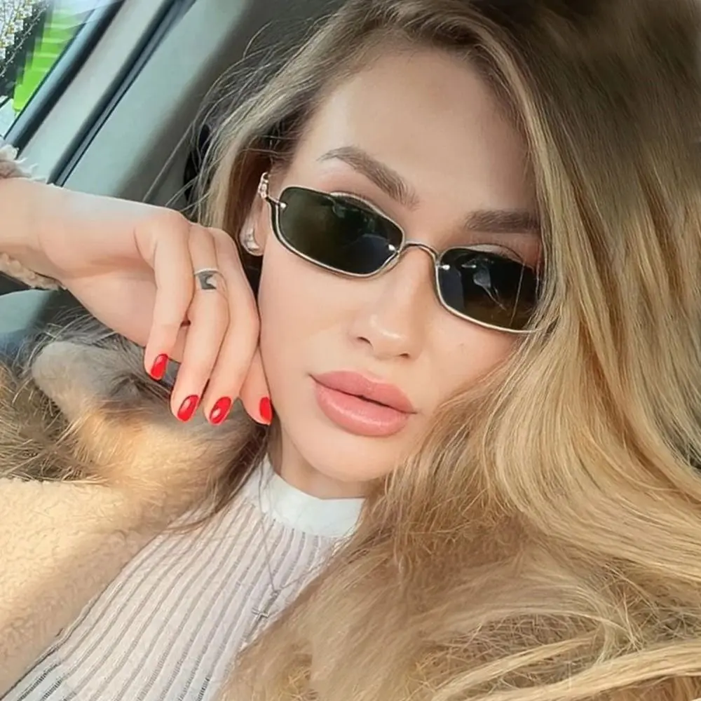 Trendy Small Square Women\'s Sunglasses Hip Hop Narrow Half Frame Sun Glasses Metal Vintage Shades for Women & Men