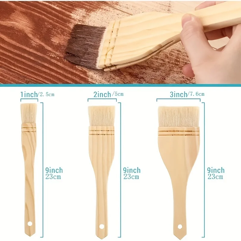 3pcs Flat Hake Paint Brushes Artist Painting Brushes Sheep Hair Bristles Wash Brush for Watercolor Wash Ceramic Pottery Painting