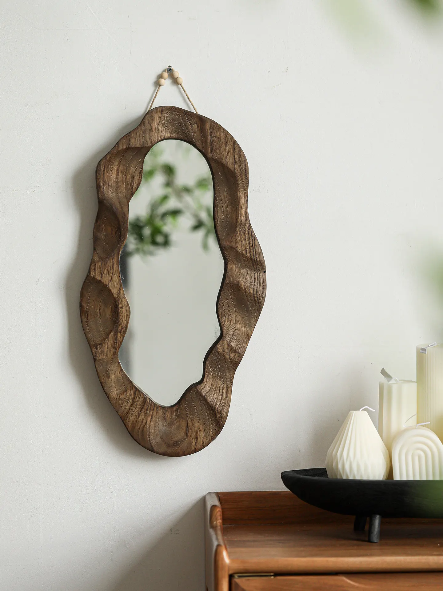 Vintage coffee shop decoration wall hanging mirror hanging wall hanging wall entrance solid wood  decoration