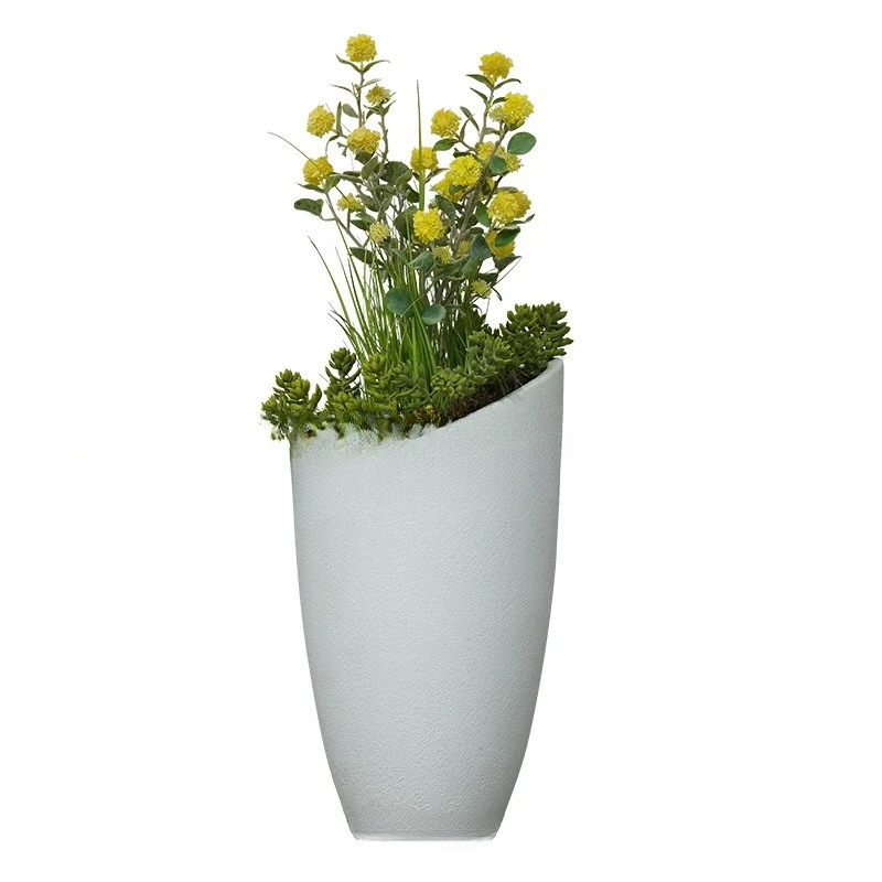 

Simple, oblique mouth, vase, indoor, combination, green plants, potted plants, cement, fiberglass