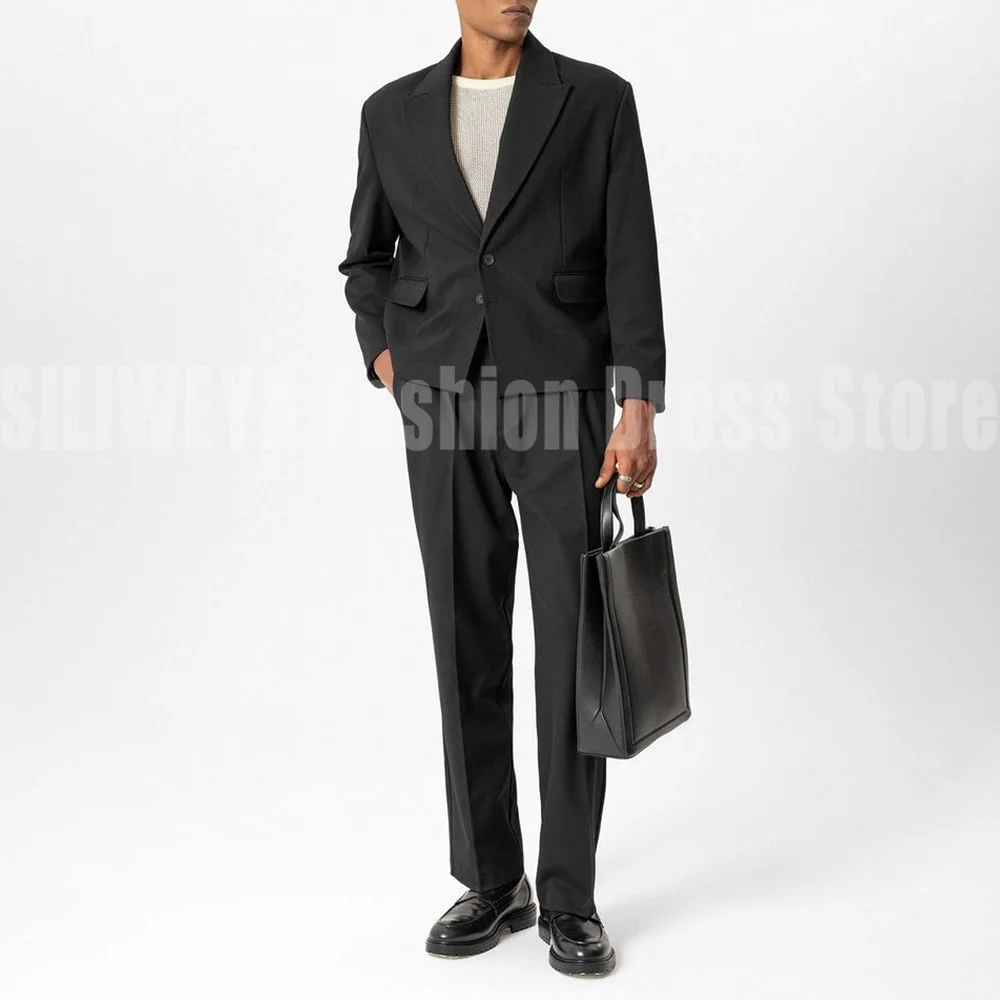 

Customized High Quality Black Men Suit 2 Piece Jacket Pants Single Breasted Business Casual Luxury Blazer Set Trajes Para Hombre