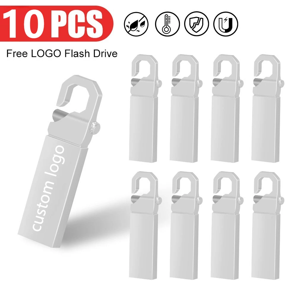 

10PCS USB Flash Drive 2.0 4G Waterproof Pendrive 64g Metal Memory Stick High Speed 128G Flash Pen Drive Free custom Logo U Disk