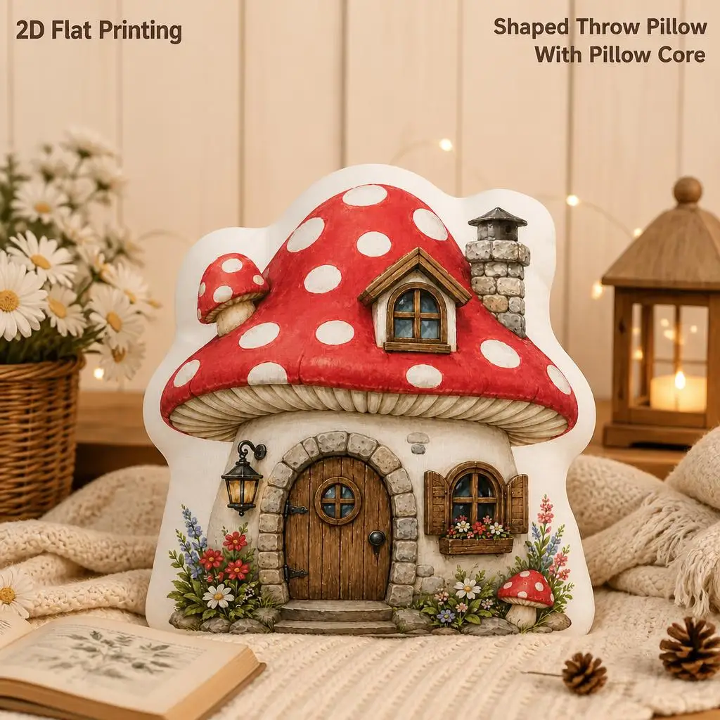 Mushroom Cottage Fantasy Birthday Gift Plush Pillow Cushion Irregular Stuffed Throw Pillow Home Decor Gift Sofa Bed Home