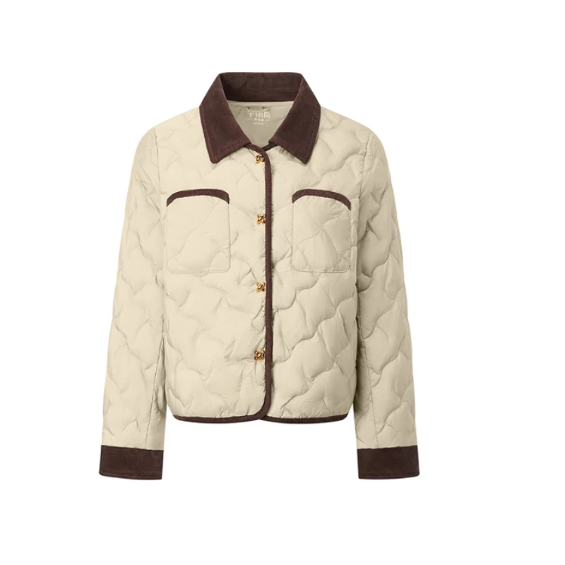 Chericom Chaqueta corta de solapa con dos bolsillos tipo parche en el pecho Puños a prueba de viento Cierre frontal a presión Ropa de abrigo ligera Y309038Y