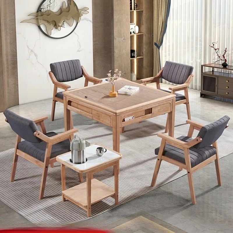 

Solid wood mahjong machine dining table mahjong table dual-purpose integrated automatic four-port machine new Chinese style