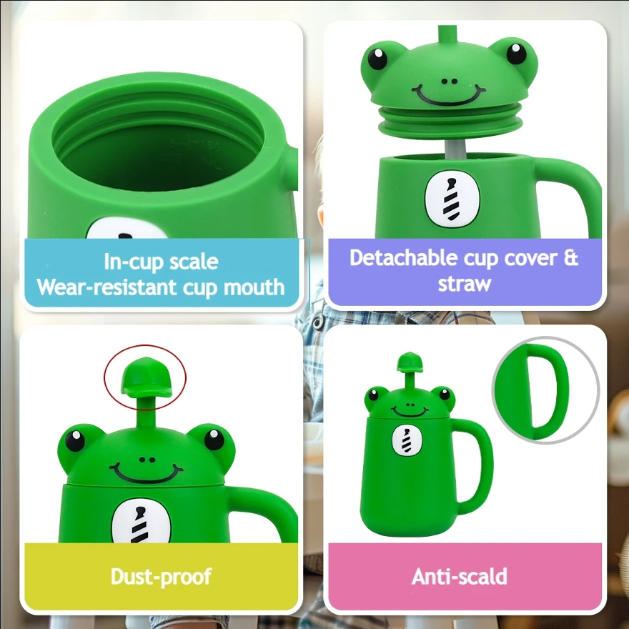 Water Bottle Kids Silicone Cartoon Portable Toddler Baby Learning Feeding Drinkware Straw Cup Baby Stuff