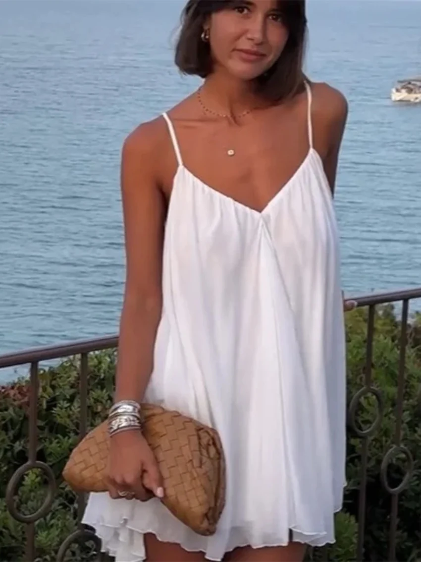 

Parc Fee Summer Loose White Women's Dress 2026 Sexy Strap Sleeveless Mini Dresses Elegant Classic Backless Female Dress Streetwe