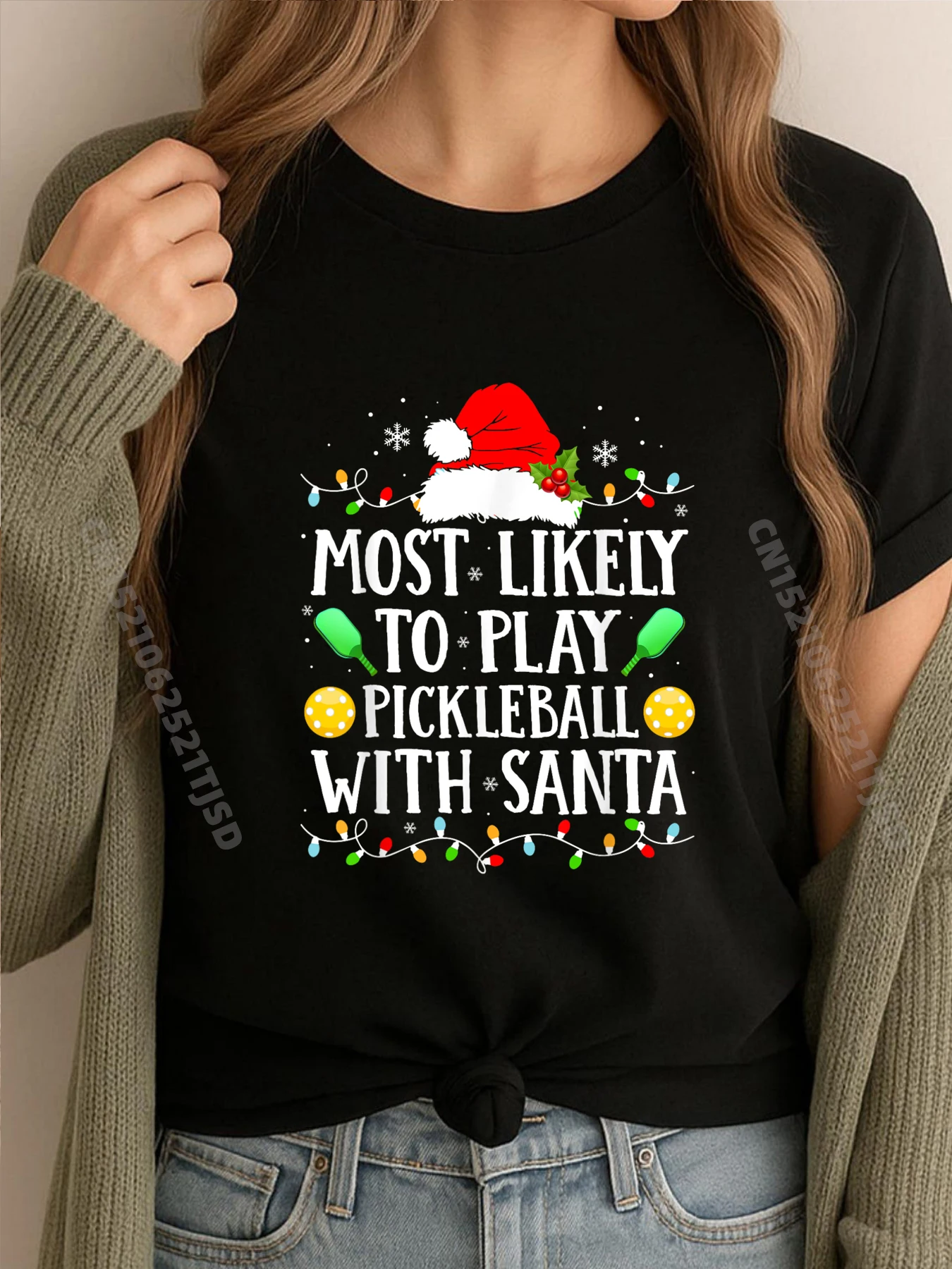 

Most Likely To Play Pickleball With Santa Family Christmas Black Graphic T Shirts Funny T Shirts Alphabet