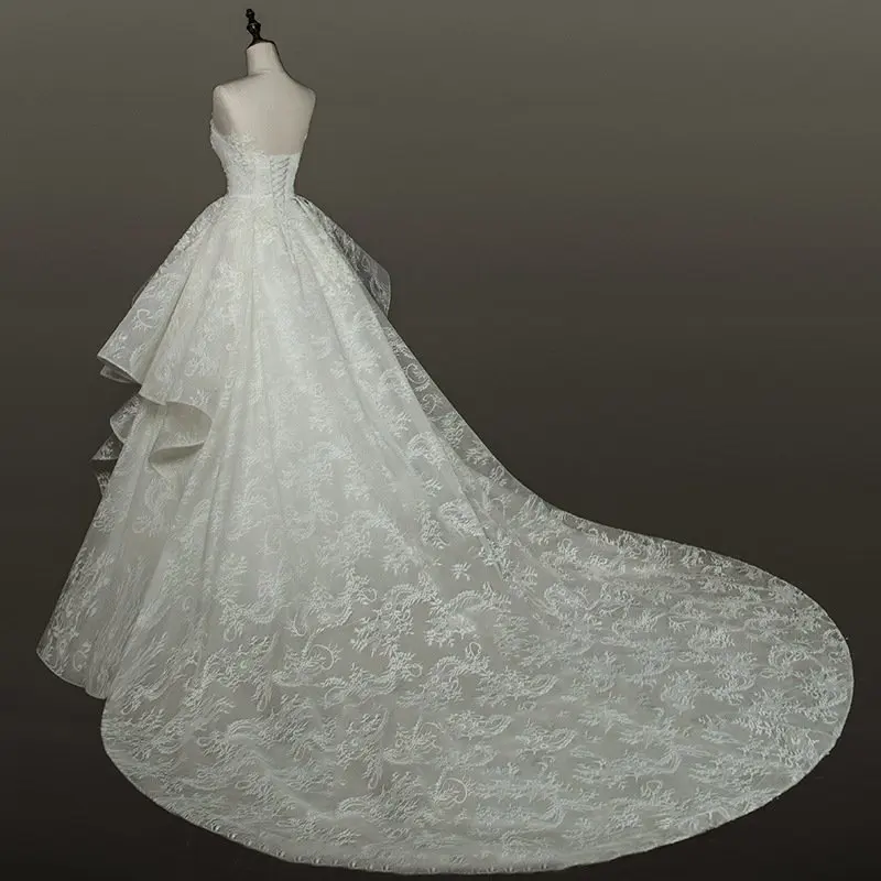 Robe de mariée princesse en dentelle avec train, col rond, jupe à plusieurs niveaux, robe de Rh, robes de patients, image réelle, luxe