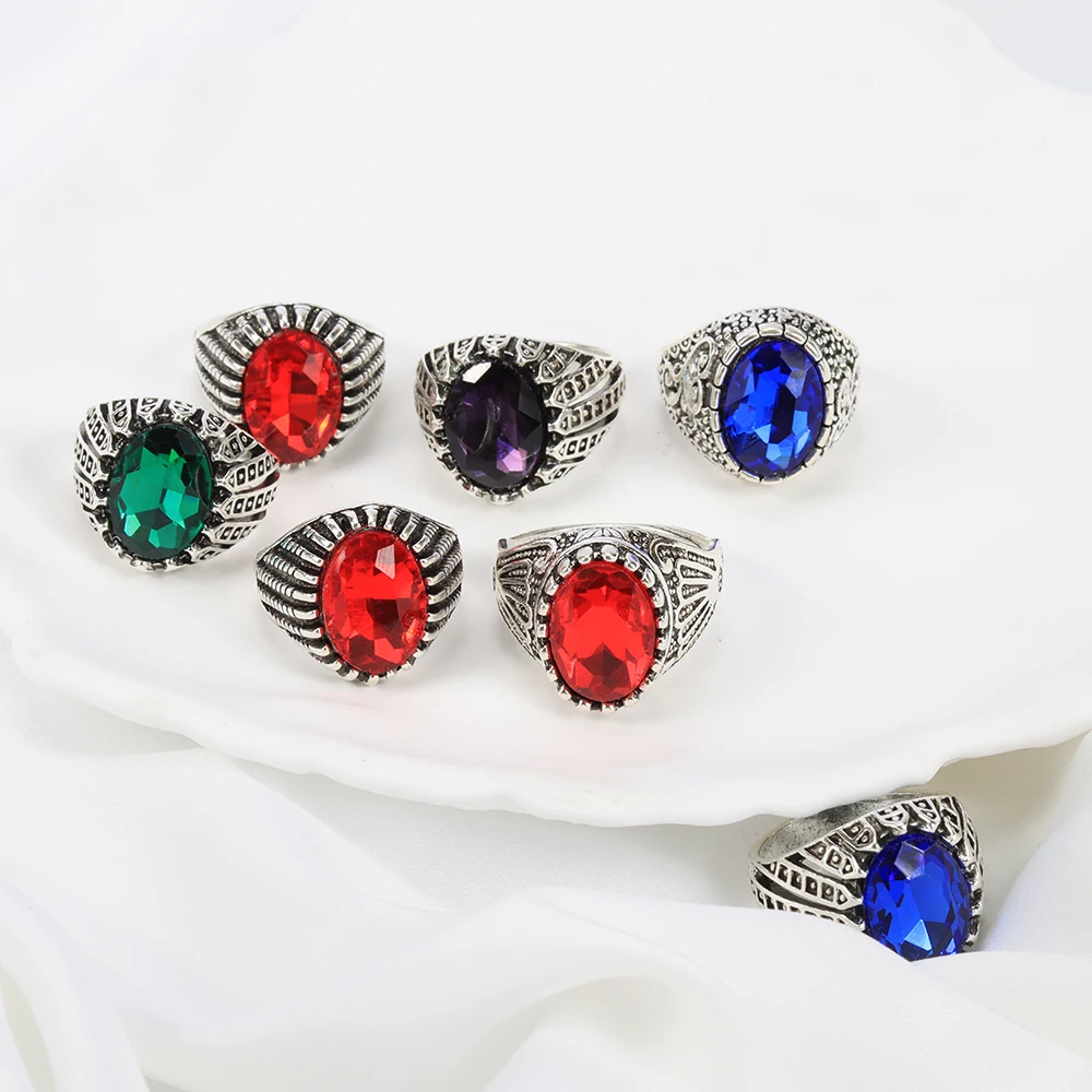 Bulk lots 20pcs Color Mix Big Crystal Stone Vintage Rings for Women Styles Mix Mens Luxury Antique Zircon Stone Rings