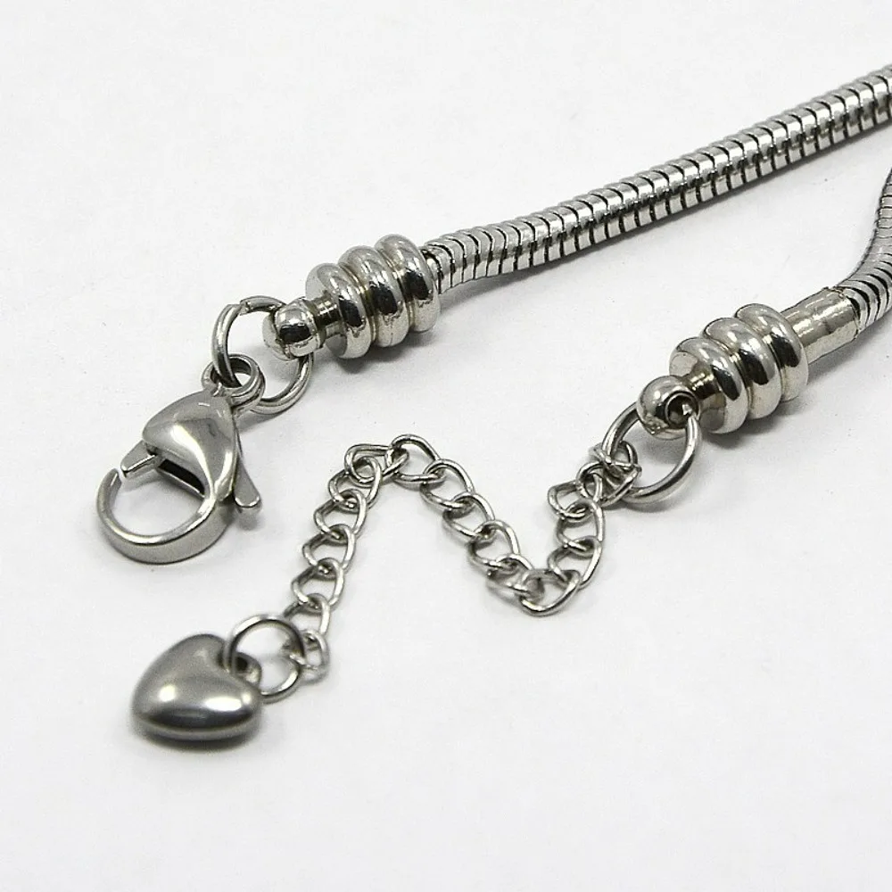 

10pcs Tarnish Resistant 304 Stainless Steel European Round Snake Chains Bracelets with Lobster Claw Clasp and Heart