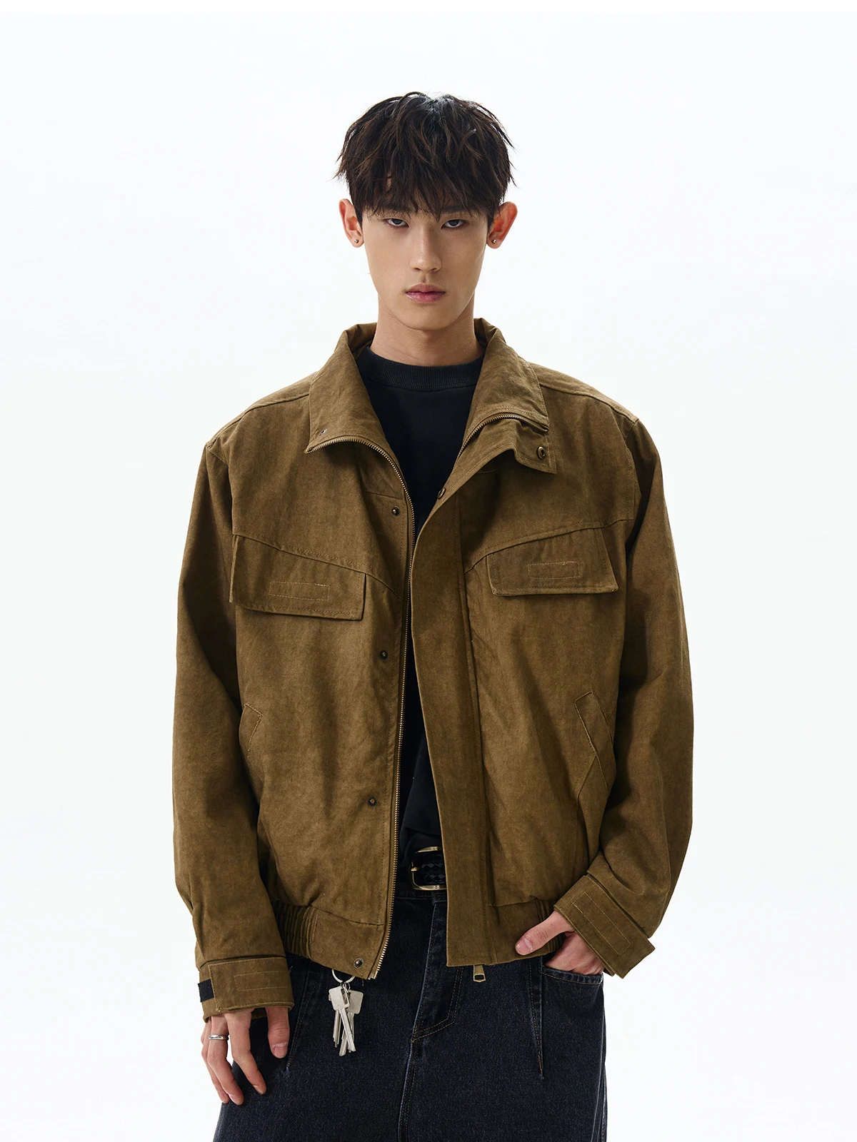 

American Retro Barn Sle Worn ort Jaet CleanFit Loose Fit Youthful ular Jaet with Multiple kets Elastic Hem