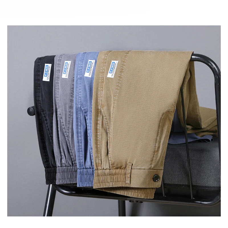 Jeans Tencel de verão masculino – calças casuais finas e respiráveis com perna reta e ajuste solto |   Calças confortáveis de perna larga de seda gelada