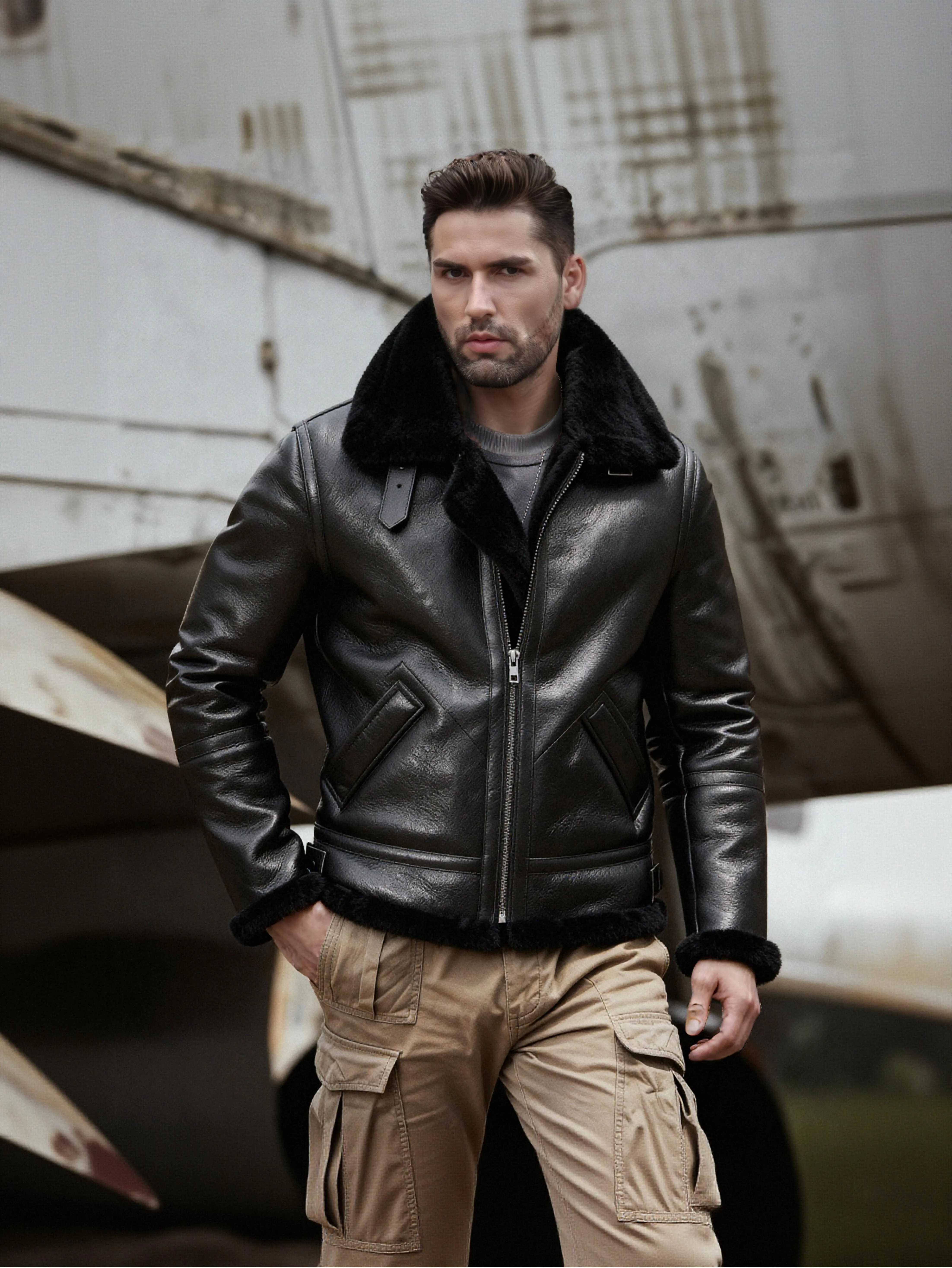 

Зимняя куртка из овчины, мужская шуба, теплая и тонкая мотоциклетная куртка, подходящая для молодых мужчин.