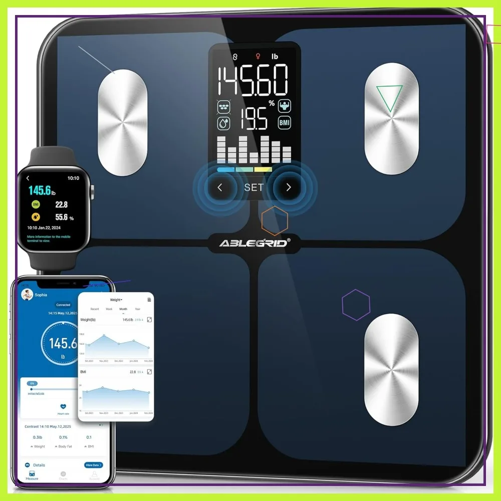 

Smart Digital Body Fat Scale with LED Display, BMI & Muscle Mass Tracking, 400lb Capacity, App-Free Mode for Home Use