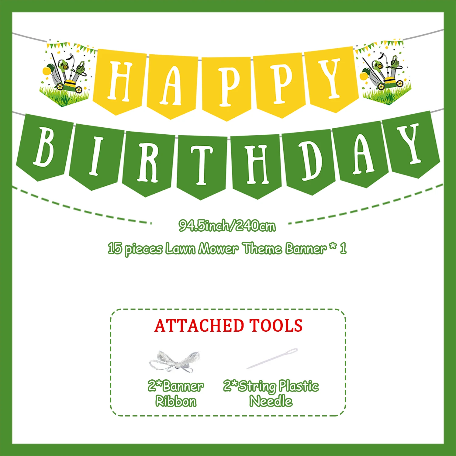 Lawnmower Birthday Party Decoration Mower Happy Birthday Banner Green Tractor for Boys Farm Temed Tractor Time Party Supplies