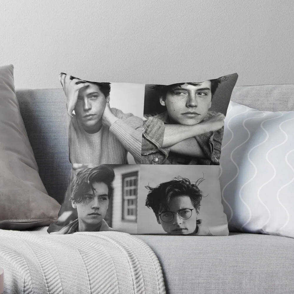 Cole Sprouse Collage B&W Throw Pillow decorative sofa cushion cushions for children