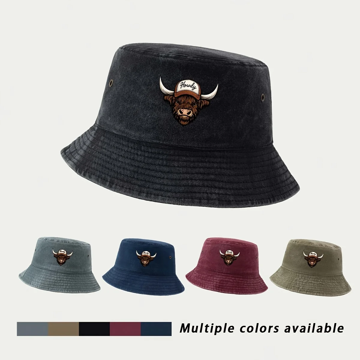Howdy Highland Cow Western Style Printed Fisherman Hat Casual Cap Easy Clean Comfortable Breathable Trucker Cap for Walking, Gat