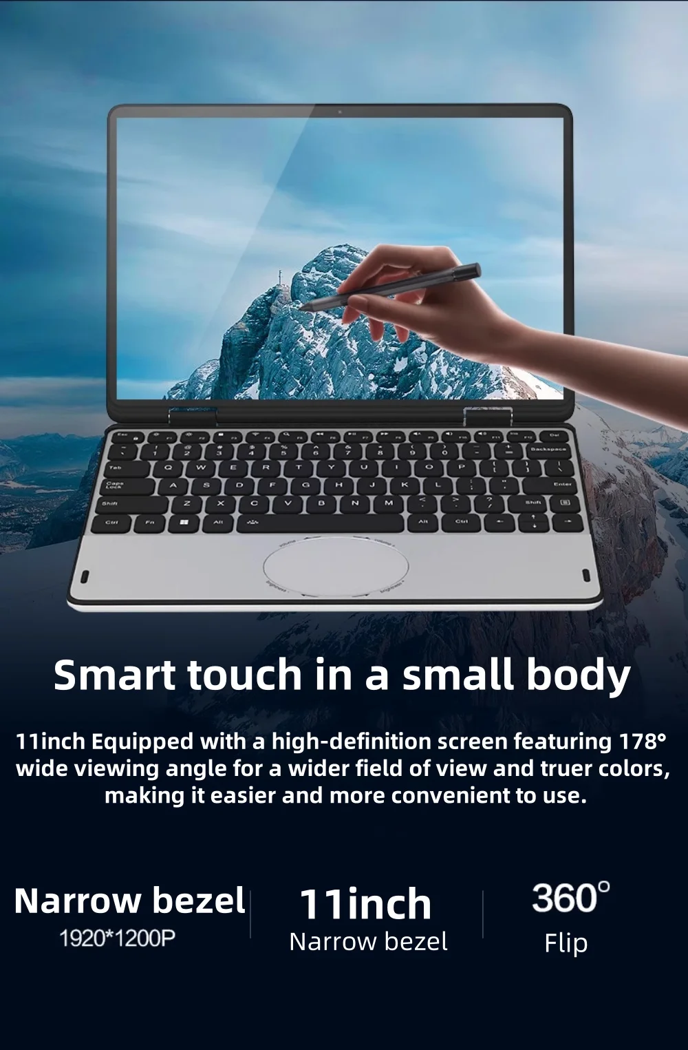 Imagem -03 - Fino e Leve 2-em1 Laptop 32g 11 Ips hd Touch Processador Intel N100 Uhd Graphics Touchpad Teclado Retroiluminado Minipc Nova Chegada