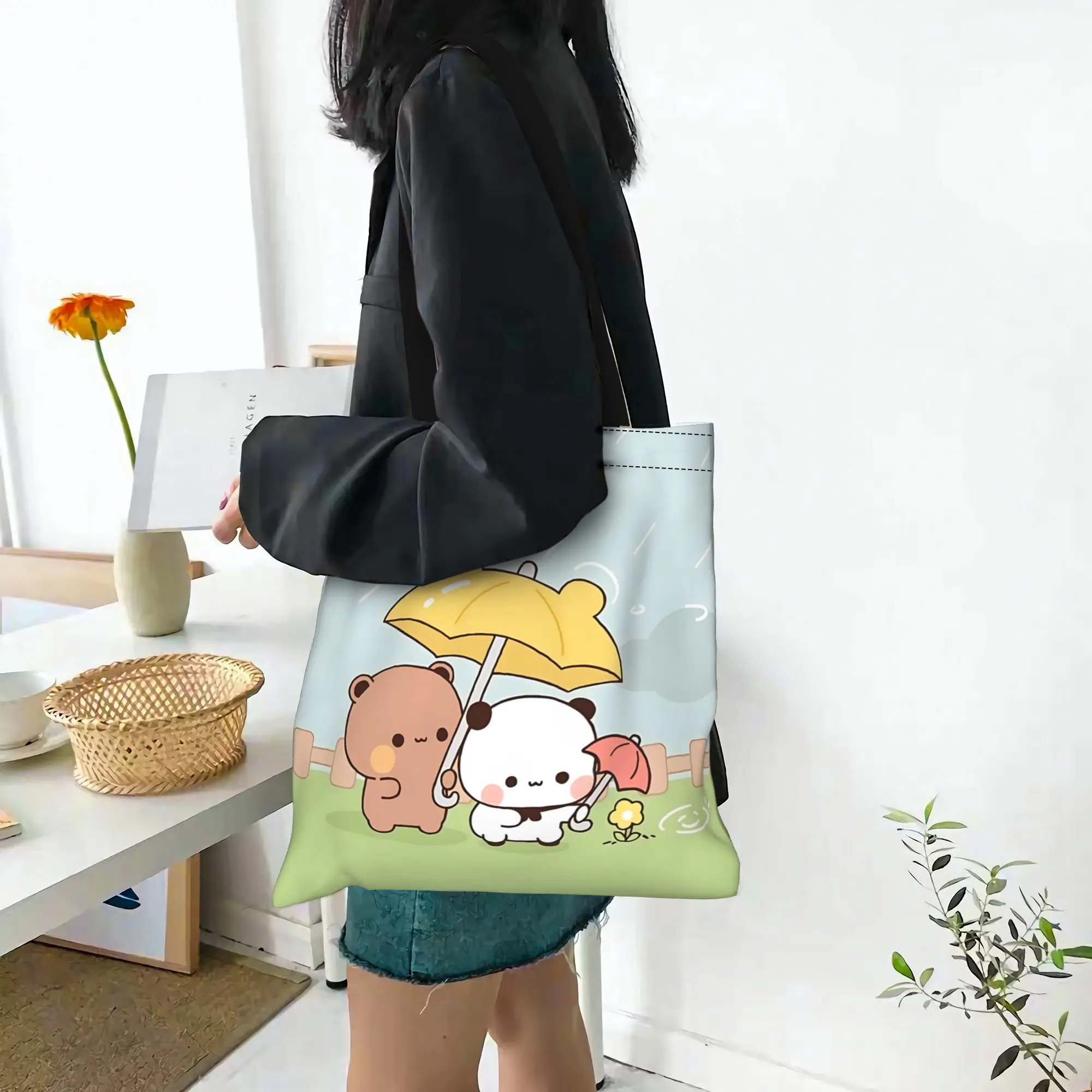 

Холщовая сумка-шоппер 2026: «Первый день в школе» с медведями Бубу и Дуду, женская сумка через плечо