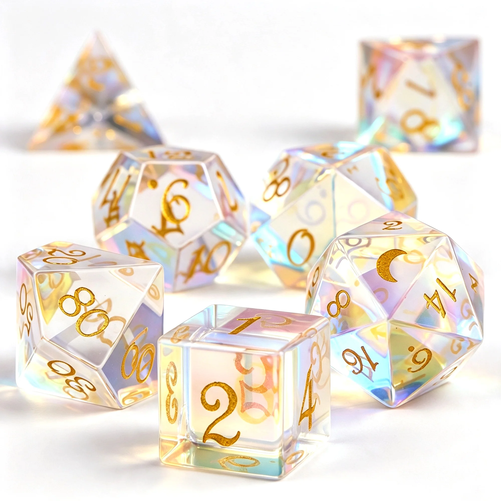 Random 7PCS Gem Style Polyhedral Dice Set with Silver Storage Box for RPG Tabletop Board Games Role Playing Game Accessories