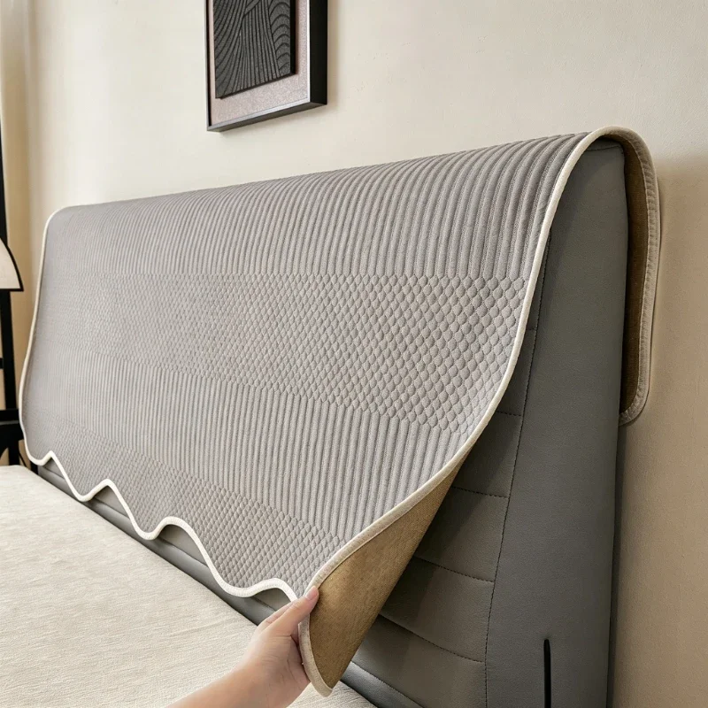 Soft Washable Bedroom Decor Cloths Skin Friendly Textured  Headboard Cover Quilted Fabric Wave Edge Design Easy Install Makeover