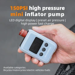 ROCKBROS 150PSI Portable Bike Electric Air Pump LED Display 500mAH Type-C Mini Compressor Tire Inflator MTB Road Bicycle Pump