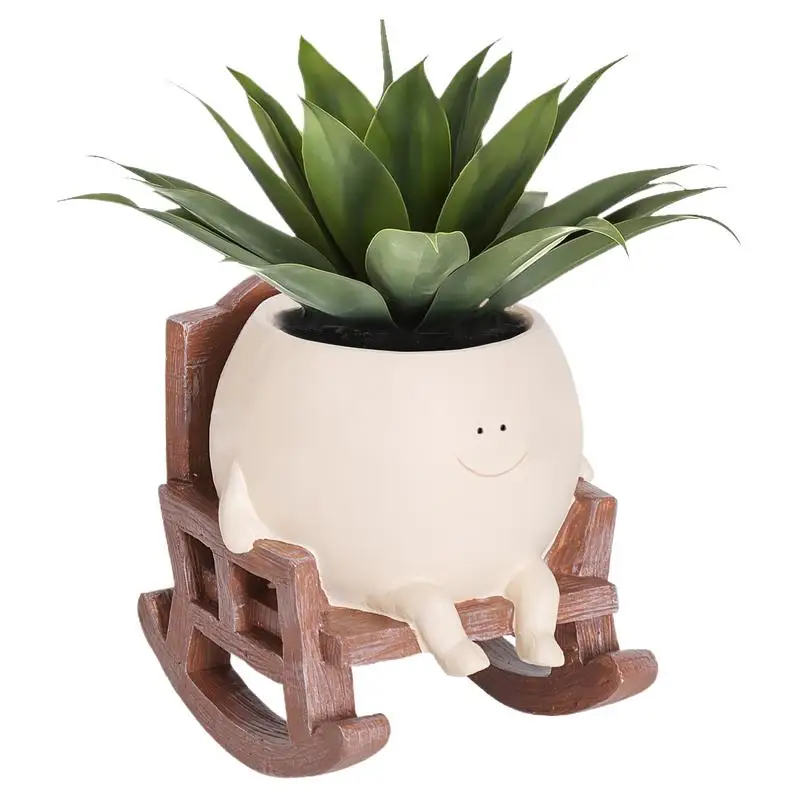 

Face Pots For Plants Resin Rocking Chair Succulent Planter Face Planter Pots Head For Indoor Plants Unique Flowerpot Home Decor