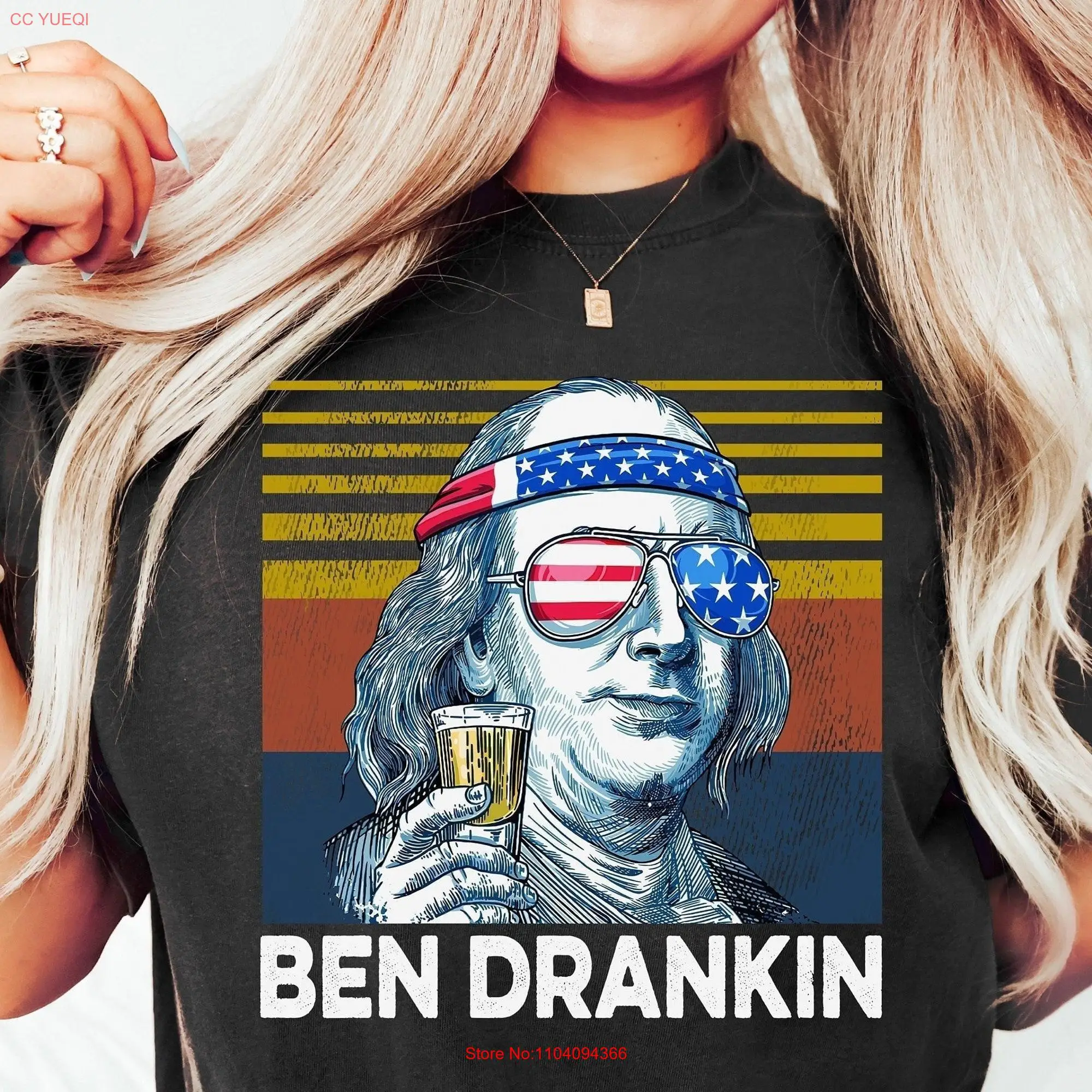 Funny 4th of July T Shirt Retro USA Ben Drankin Fourth Patriotic Merica Independence Day long or short sleeves