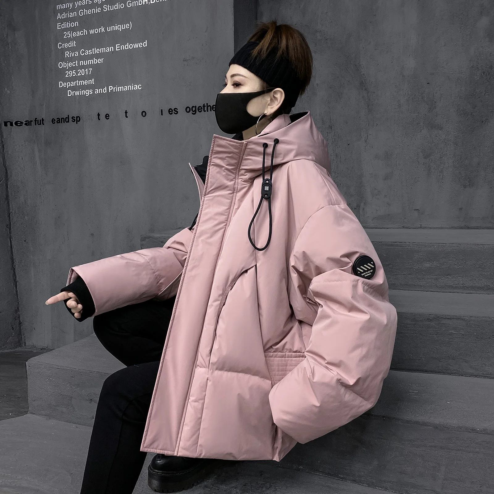 

Trendy Thiened down Jaet Women's Winter New 90 White Du Feather Bread Sle Hat Warm Outerwear Casual Sle Zipper Closure