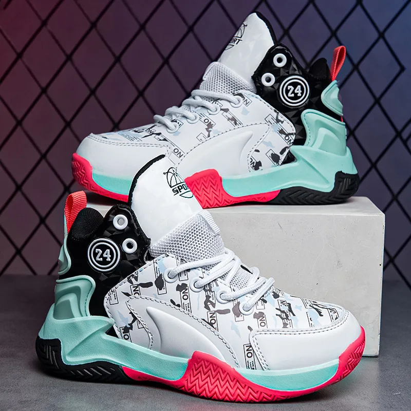 Kids Boys Basketball Shoes 2023 Athletic Running Sports Shoes Tennis Casual Lace Up Children Boys Sneakers