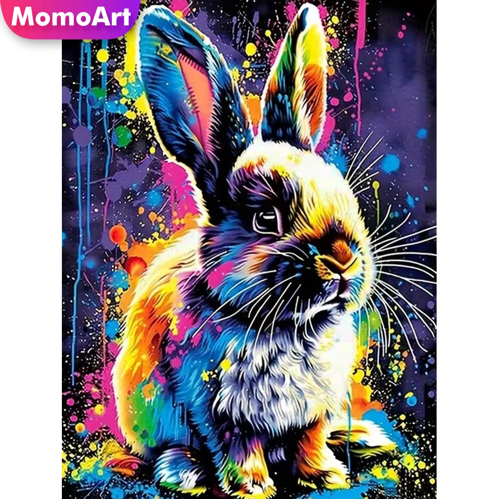 Momoart Diamant-Gemälde mit Kaninchen-Motiv, Tierbild, Strass, quadratisch, rund, Diamant-Mosaik, DIY-Stickerei, handgefertigtes Geschenk