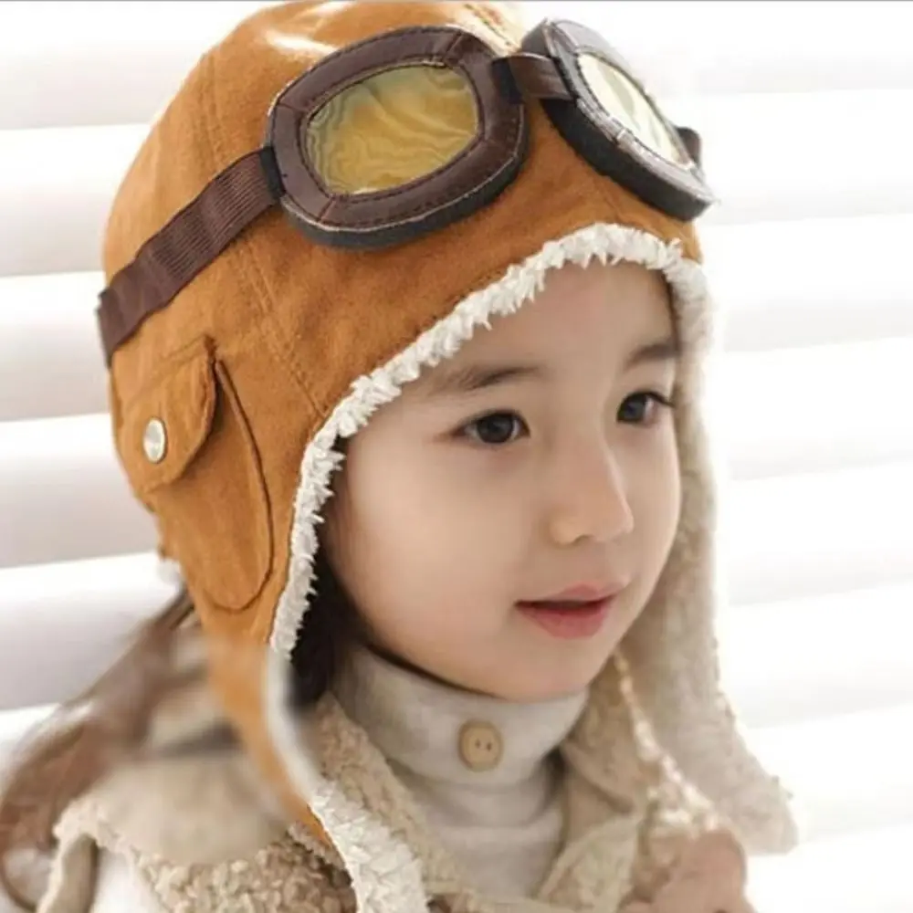 

Baby Wear Black Baby Warm Hat Coffee Beanie Pilot Caps Bomber Hats Toddler