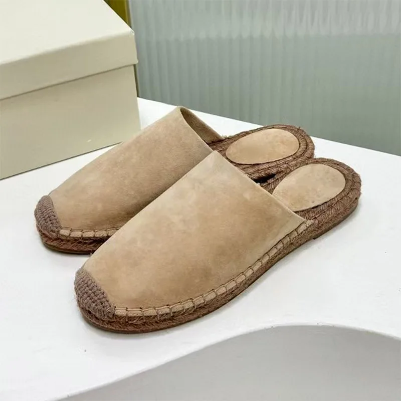 

New Slippers For Women Suede String Bead Mules Shoes Casual Comfort Flat Shoes Women Round Toe Half Pack Slippers Woman