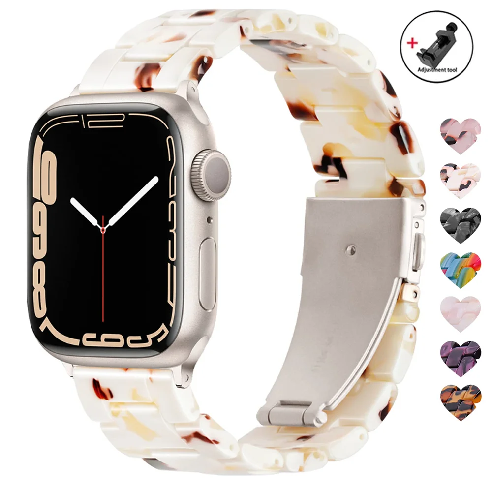 Resin strap for Apple Watch Ultra 2 Band 49mm 45mm 41mm 40mm 44mm 38mm 42mm Luxury Link bracelet iwatch series 9 7 8 6 se 5 4 3