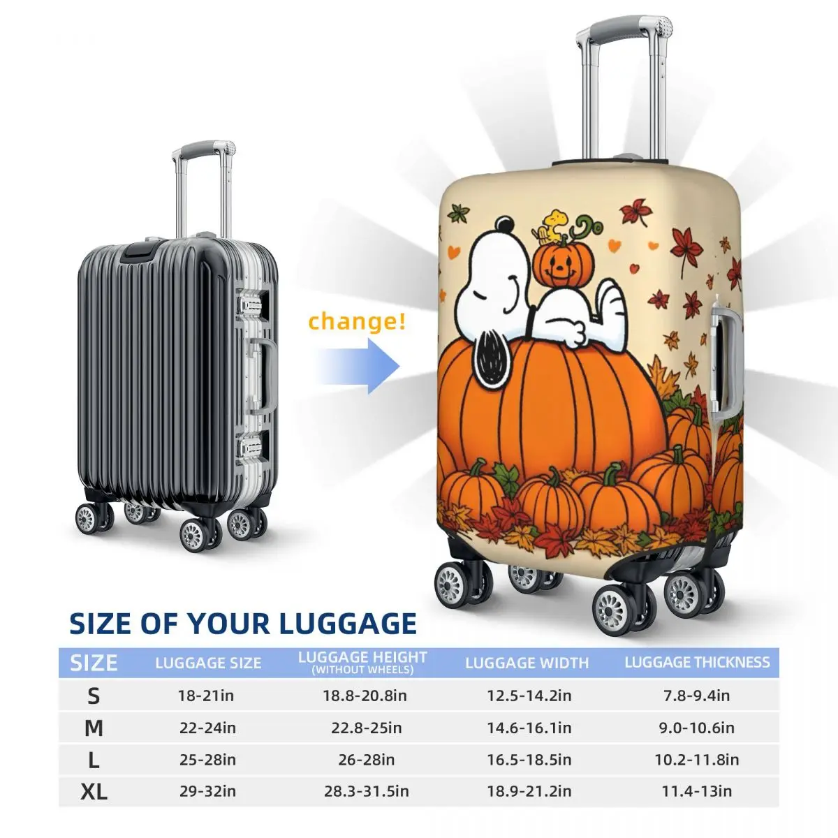 Snoopy Halloween Pumpkin Suitcase Cover Business Protection Flight Fun Luggage Accesories