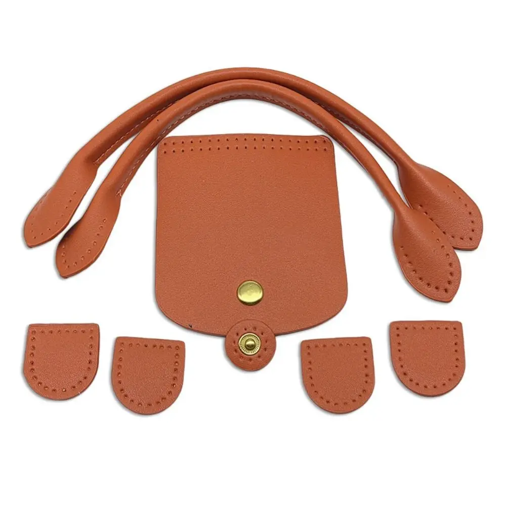 DIY Crochet Bag Parts Solid Color PU leather Woven Bag Set Patchwork Handle With Holes Handmade Bag Accessories Knitted Bag