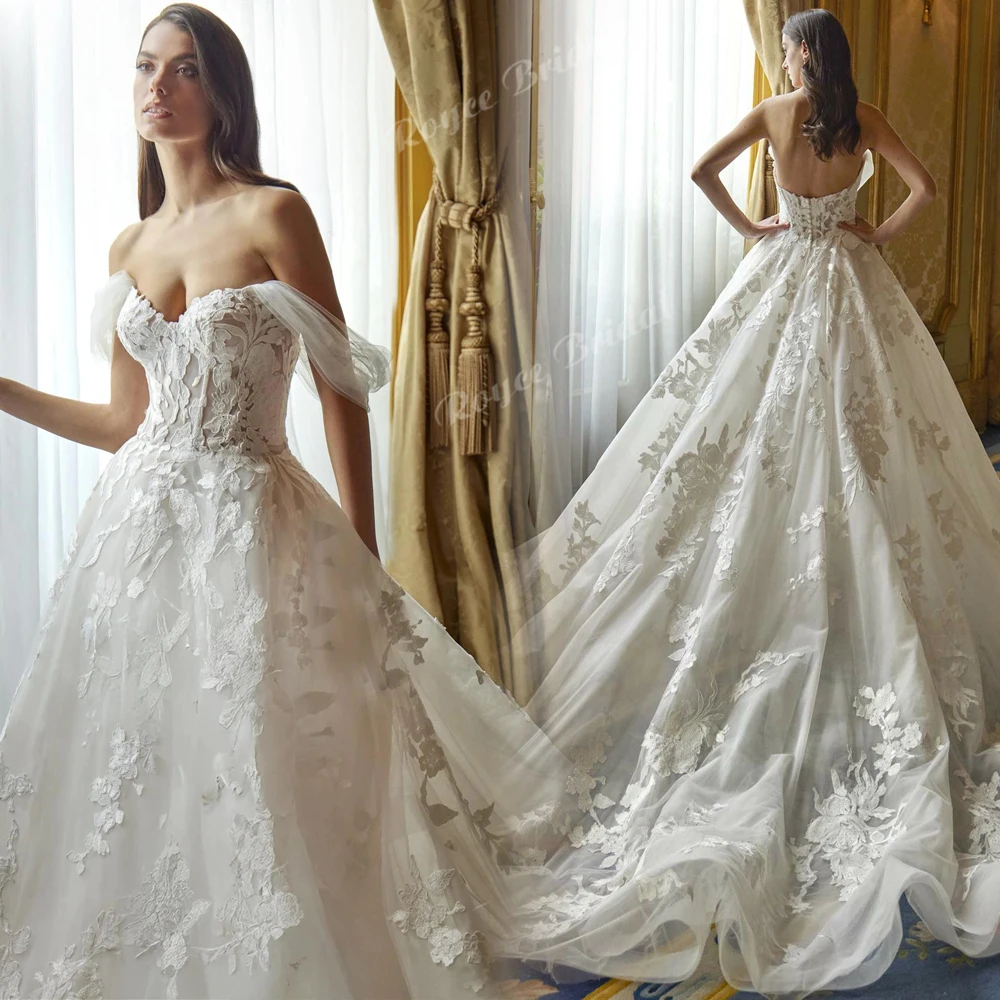 

Princess Appliques A Line Wedding Dresses 2026 Off The Shoulders Customized Beach Bridal Gown Custom vestido de novia