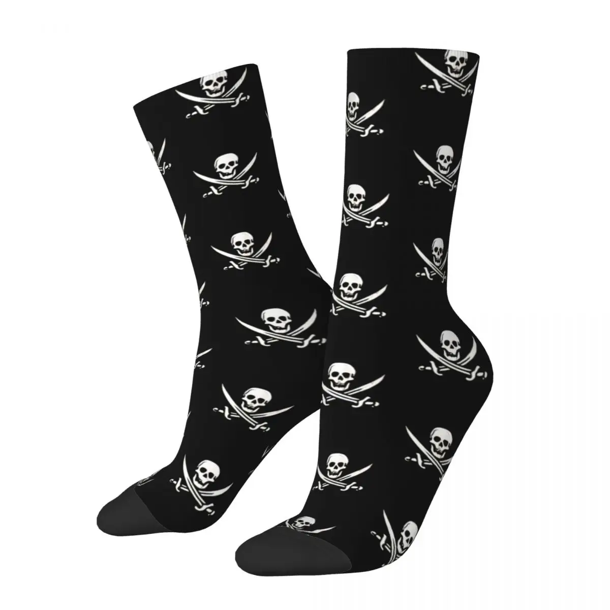 Retro Calico Jack Sword Pirate Flag Jolly Roger Graphic Crazy Men's Socks Unisex Street Style Seamless Printed Crew Sock