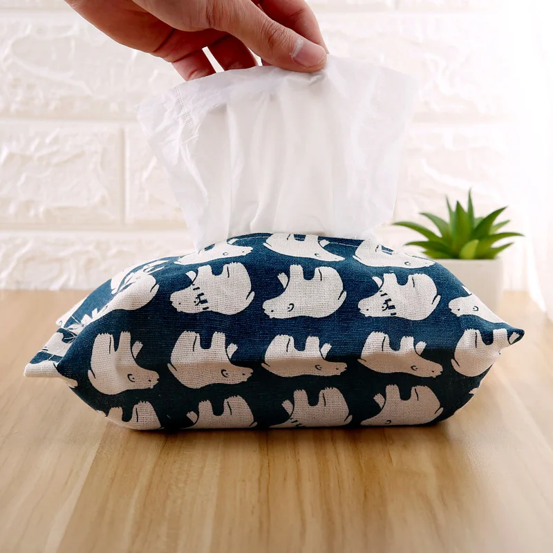 1pcs portable  Cute cartoon tissue box, paper towel box cotton and linen car home decoration small bag paper bag