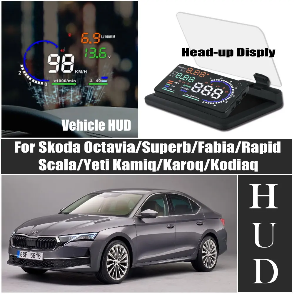 Car HUD Head Up Display LED Windshield Projection For Skoda Octavia Superb/Fabia/Rapid Scala/Yeti Kamiq/Karoq/Kodiaq